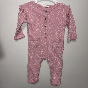Jessica Simpson pink floral romper ruffles ribbed pockets buttons girls 6-9 m